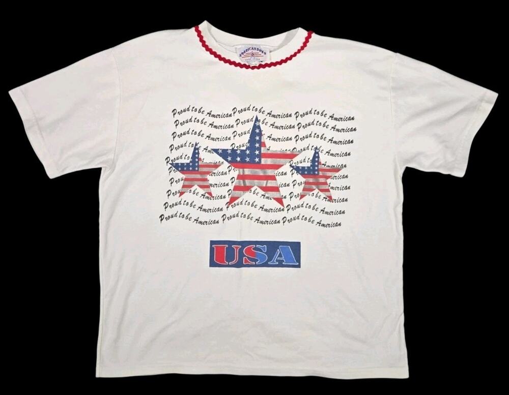 Vintage Patriotic Womens T-Shirt Proud To Be American USA White Medium Flag